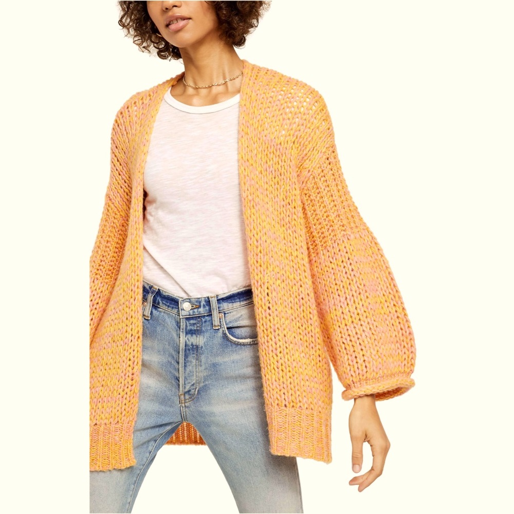 Free People Home Town Cardigan in Yellow & Orange Combo